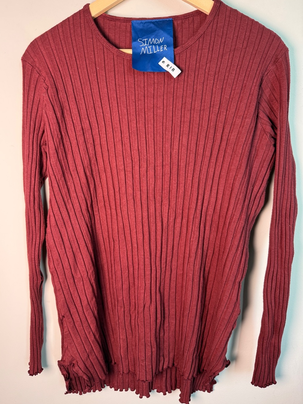 Simon Miller RIB Ribbed Long Sleeve Top Burnt Orange Lettuce Hem Sz S